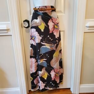 APRICOT Black Floral Maxi Skirt with Belt